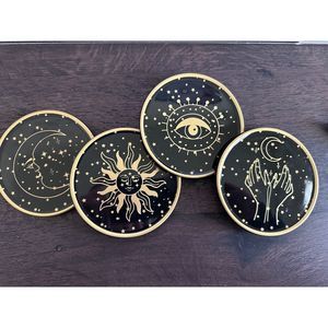 Ceramic Celestial Astrology Occult Black & Gold Coaster Set Halloween Witch